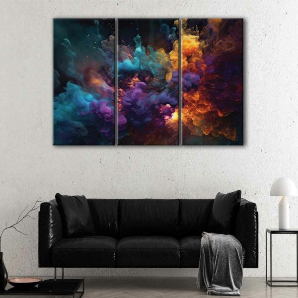 3 panels colorful smoke canvas art