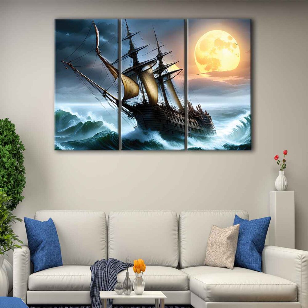 3 panels flying dutchman canvas art