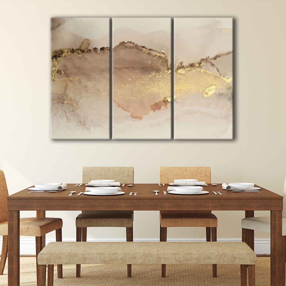 3 panels neutral gold canvas art