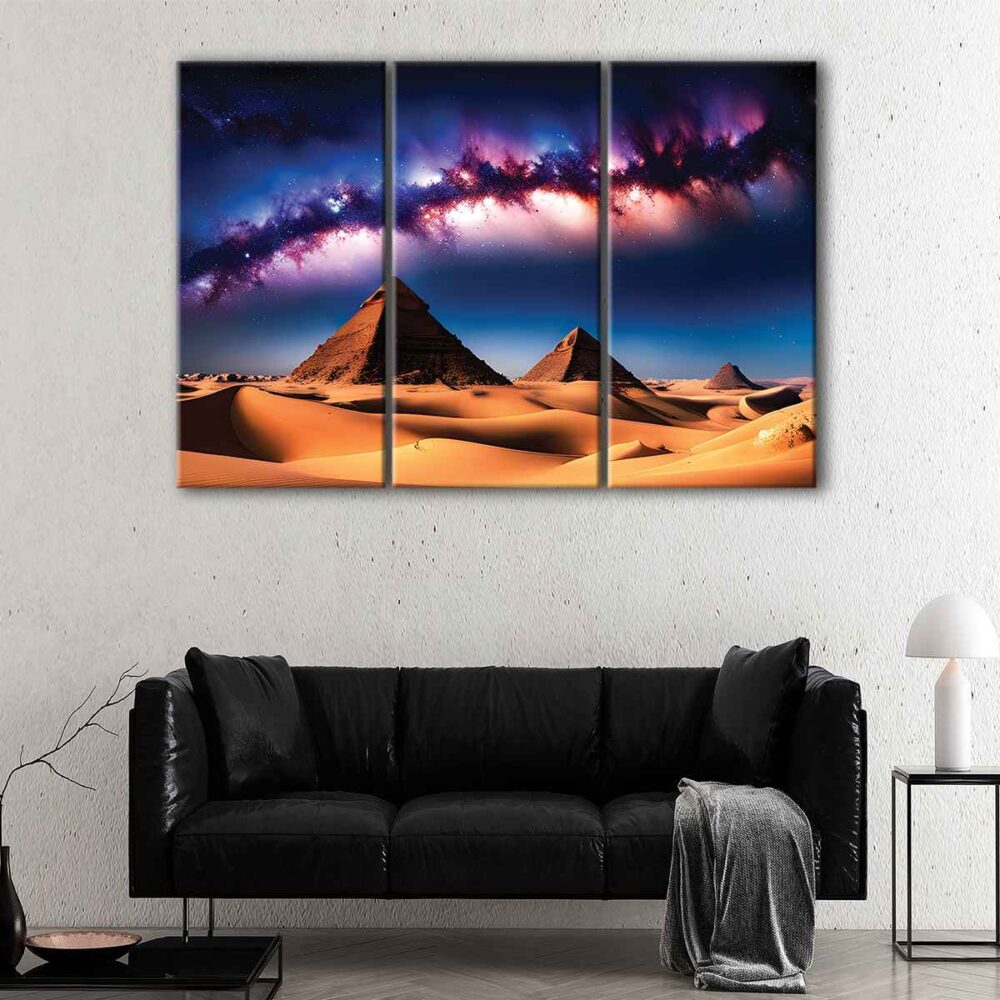 3 panels pyramids in the desert canvas art