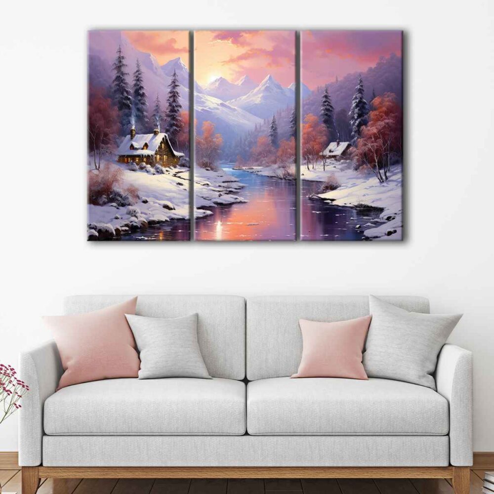 3 panels snowy winter canvas art