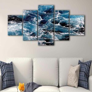 5 panels angry ocean canvas art
