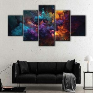 5 panels colorful smoke canvas art