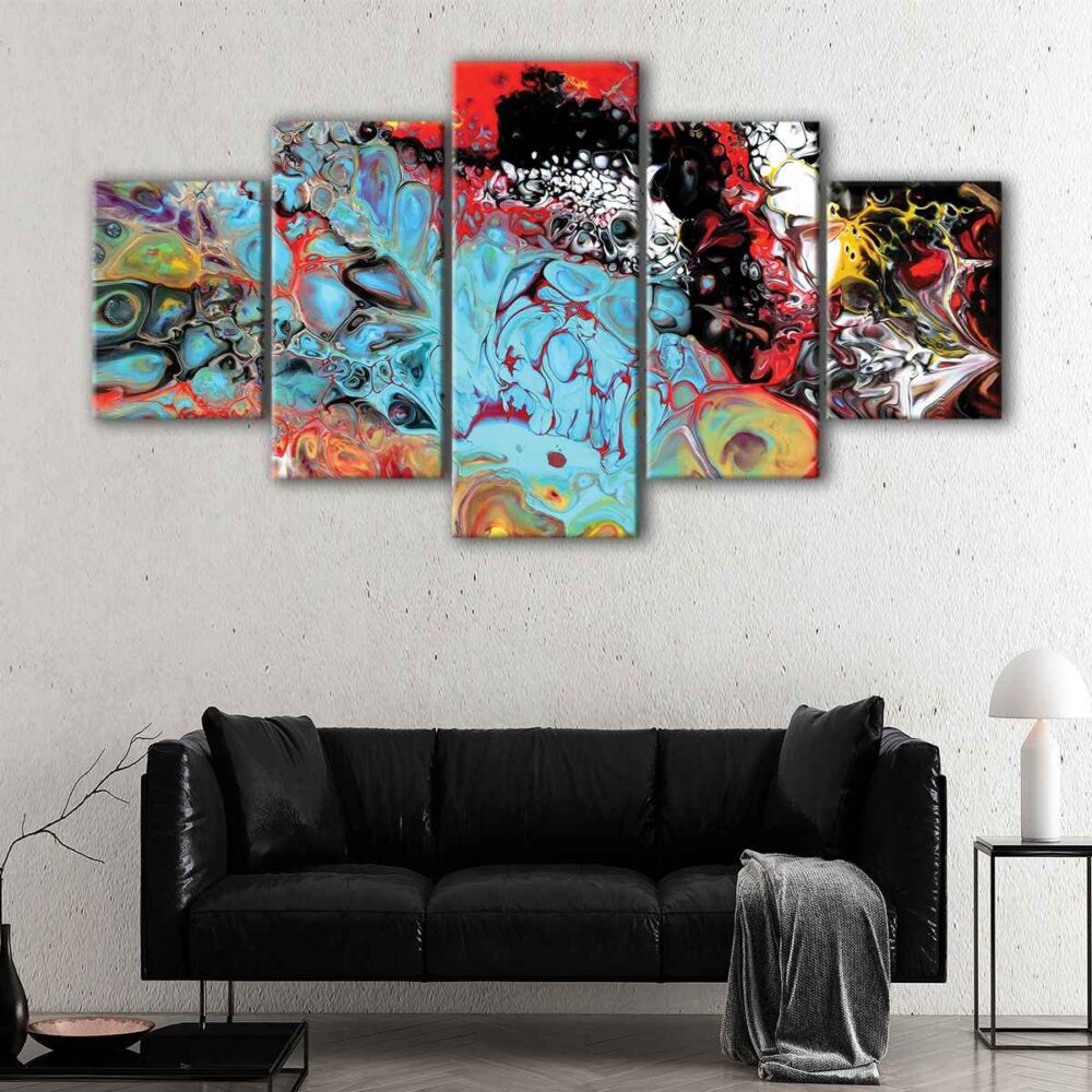 5 panels colorful swirl canvas art