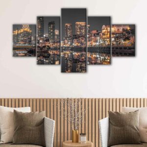 5 panels hong kong by night canvas art