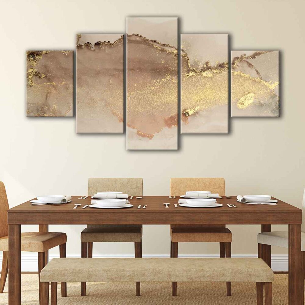 5 panels neutral gold canvas art