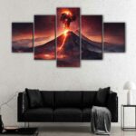 5 panels surreal volcano canvas art