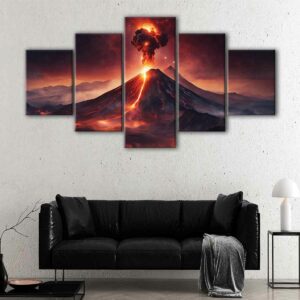 5 panels surreal volcano canvas art