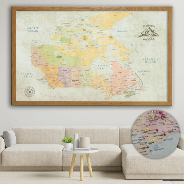 Classic push pin Canada map framed