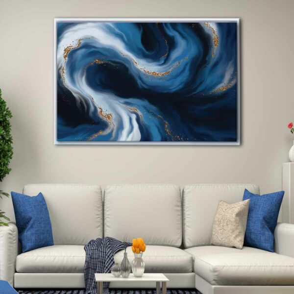 blue and gold waves floating frame canvas