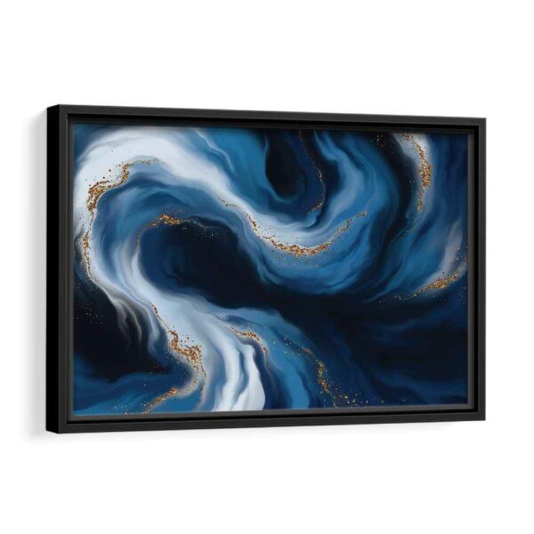 blue and gold waves framed canvas black frame