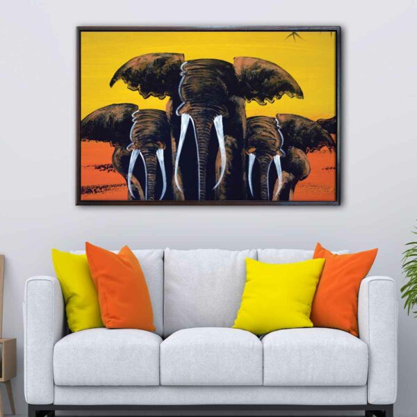 elephants family floating frame canvas