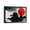 japan red moon framed canvas black frame