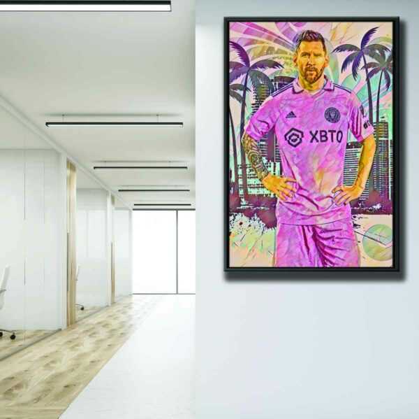 messi in miami floating frame canvas