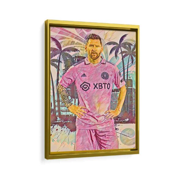 messi in miami framed canvas gold frame