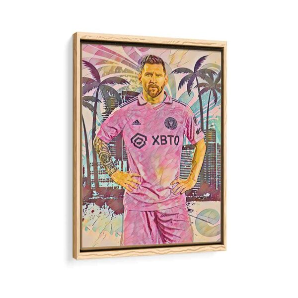 messi in miami framed canvas natural beige