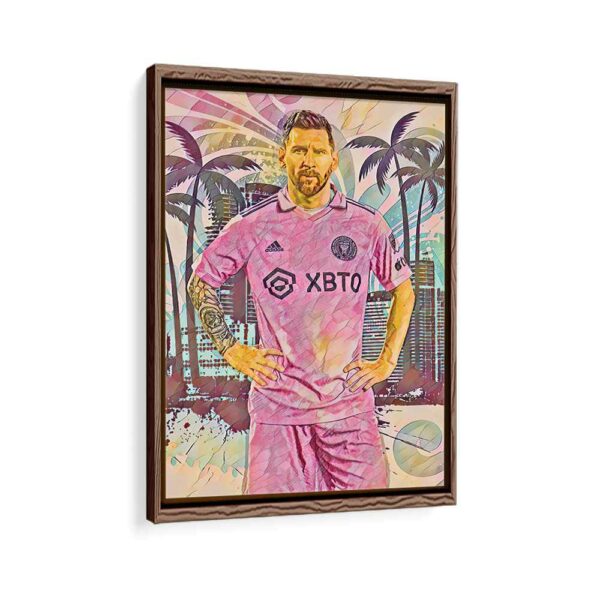 messi in miami framed canvas walnut brown