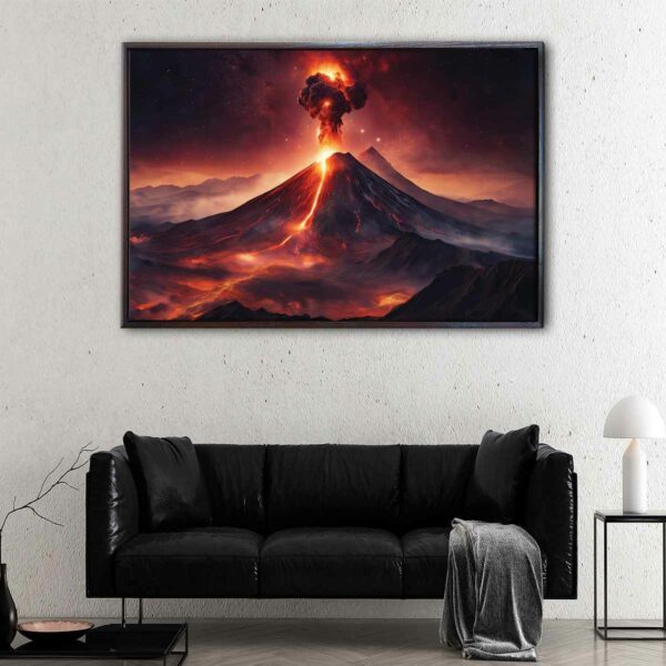 surreal volcano floating frame canvas