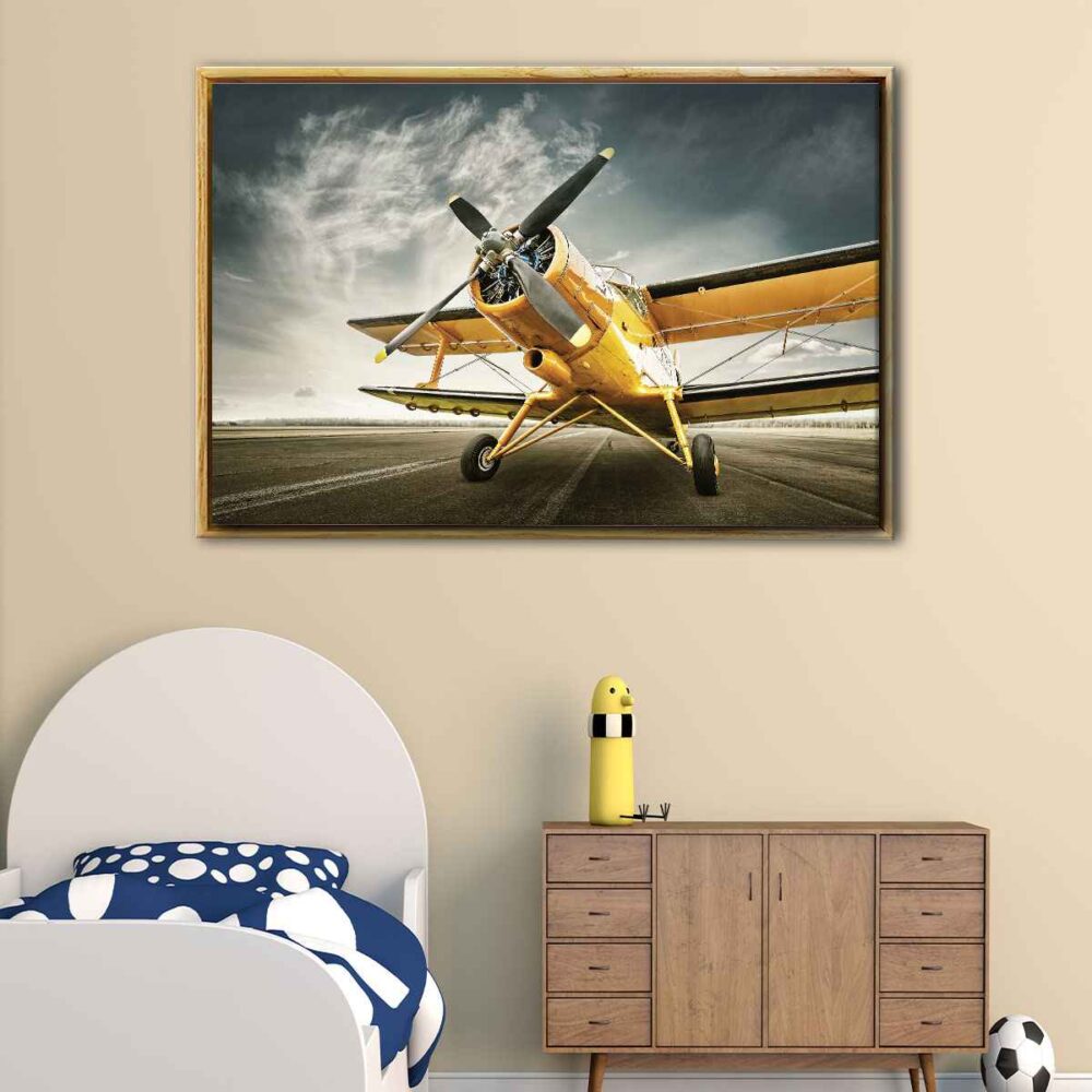 yellow aircraft floating frame canvas