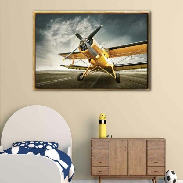 tableau avion jaune avec cadre flottant