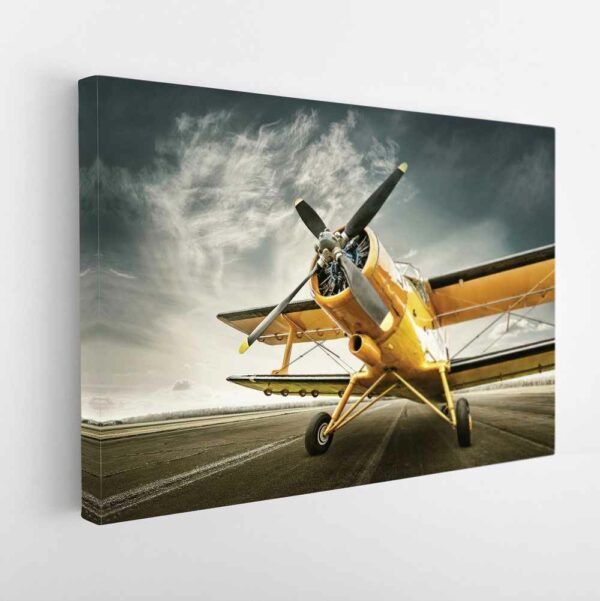 yellow aircraft stretched canvas