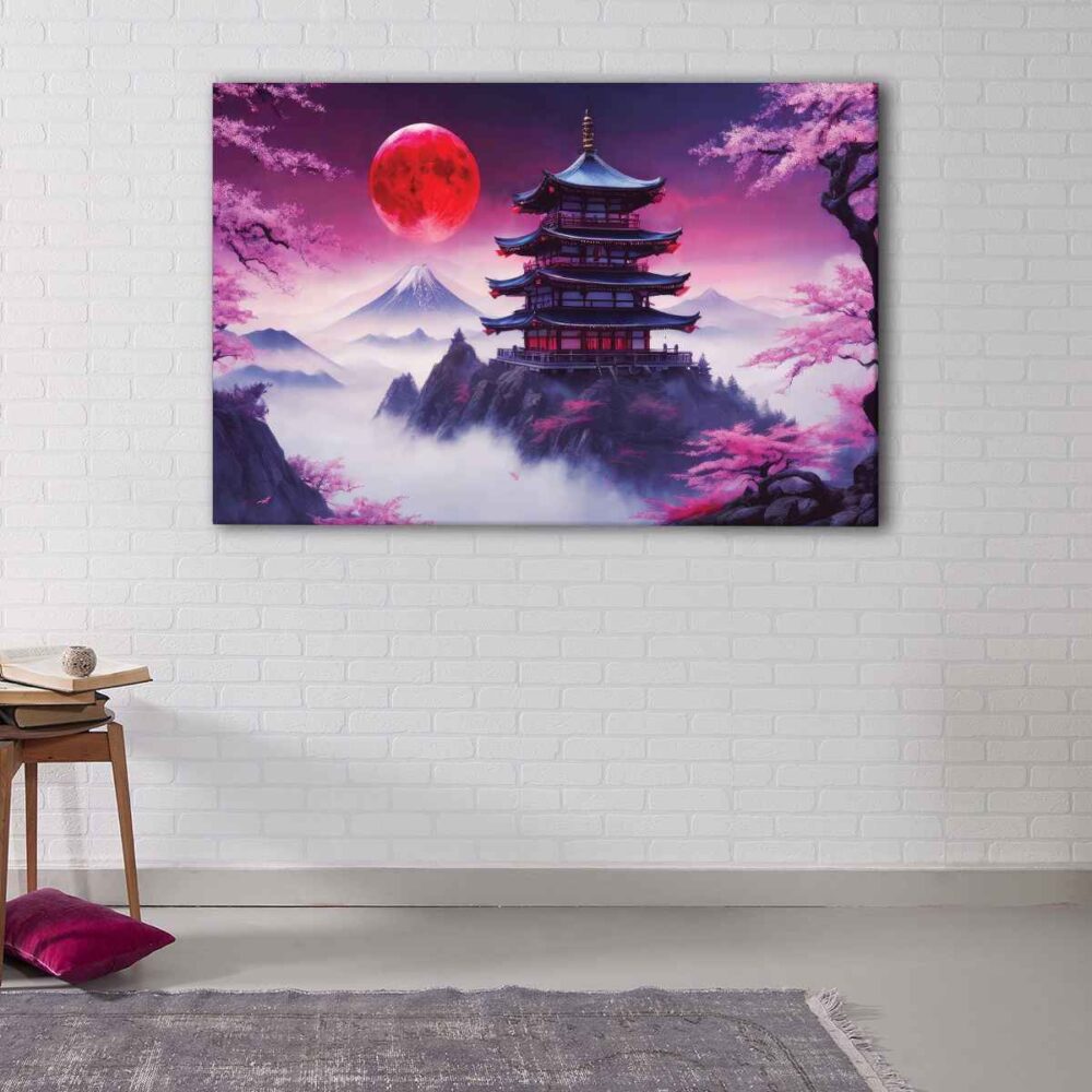 1 panels red moon temple canvas art