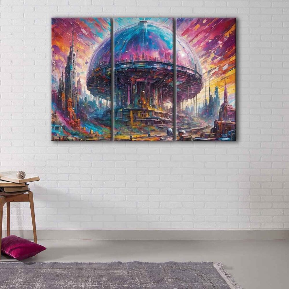 3 panels alien city canvas art