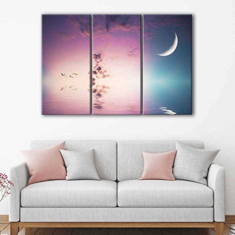 3 panels crescent moon canvas art