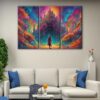 3 panels enchanted castle canvas art