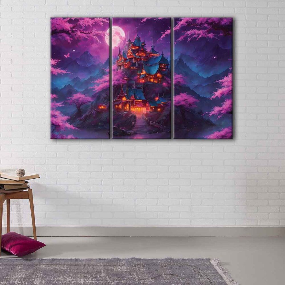 3 panels enchanted fortress canvas art