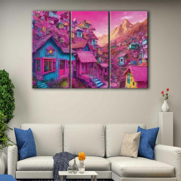 3 panels pink city canvas art
