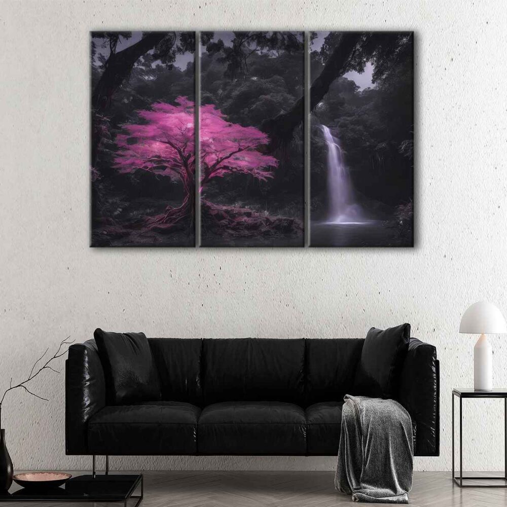 3 panels pink tree canvas art