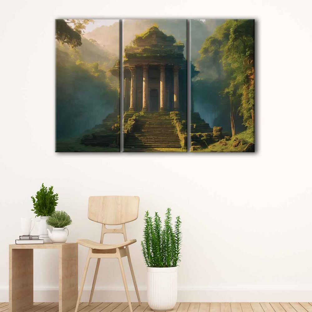 3 panels temple ruins canvas art