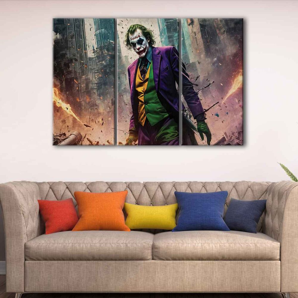 3 panels the joker mess canvas art