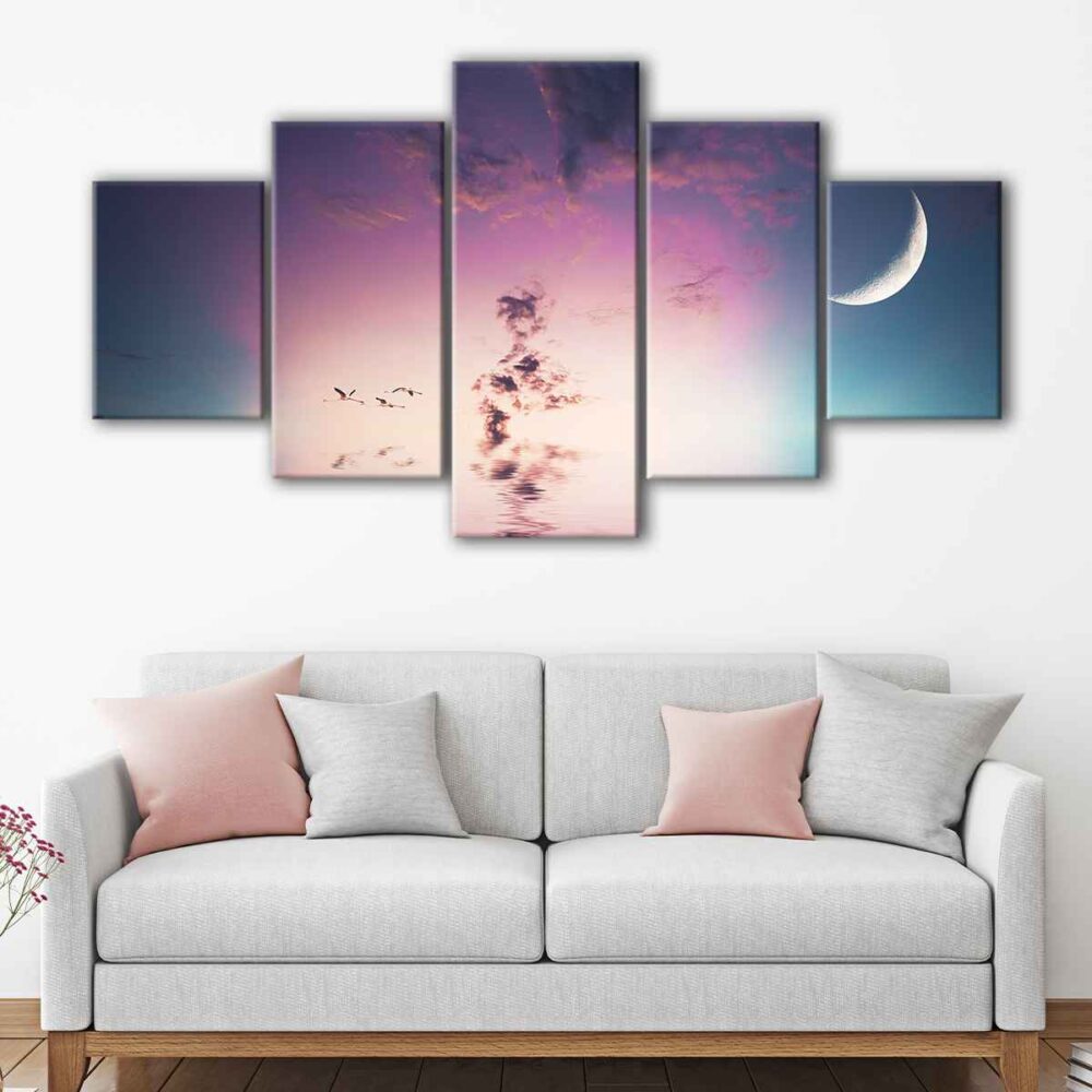 5 panels crescent moon canvas art