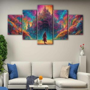 5 panels enchanted castle canvas art