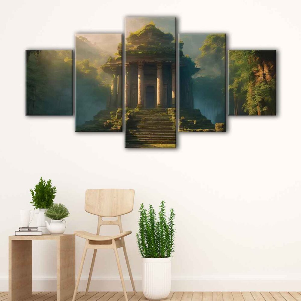 5 panels temple ruins canvas art