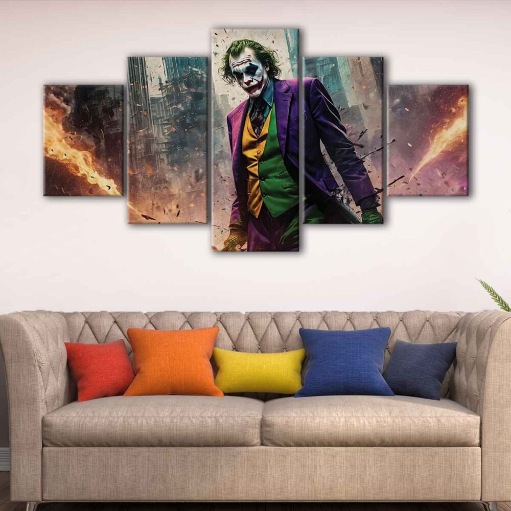 5 panels the joker mess canvas art