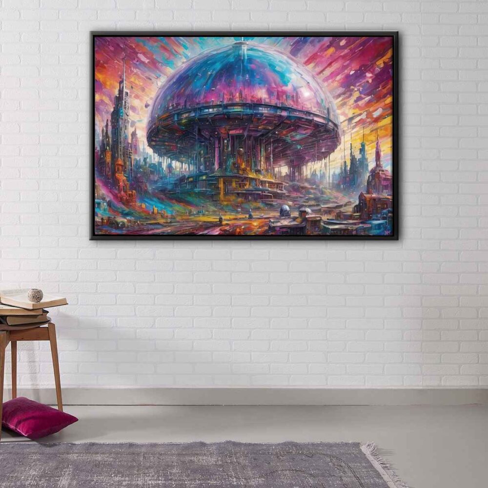 alien city floating frame canvas