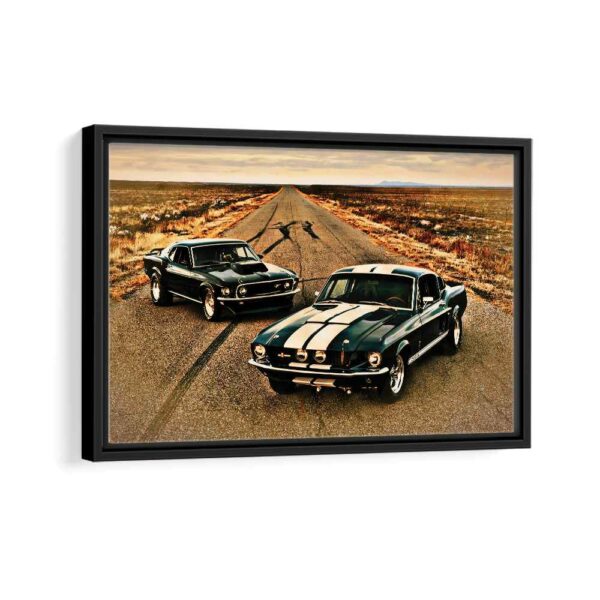 black mustangs framed canvas black frame