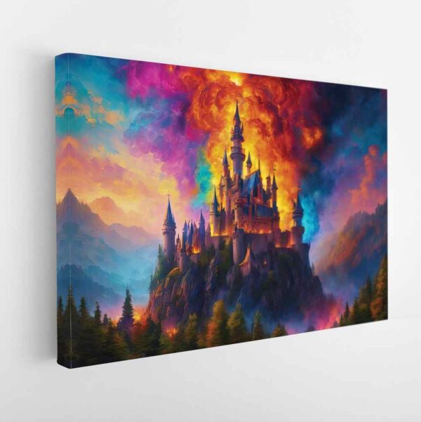 tableau sur toile imprimée château en feu 