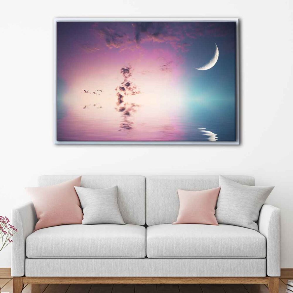 crescent moon floating frame canvas