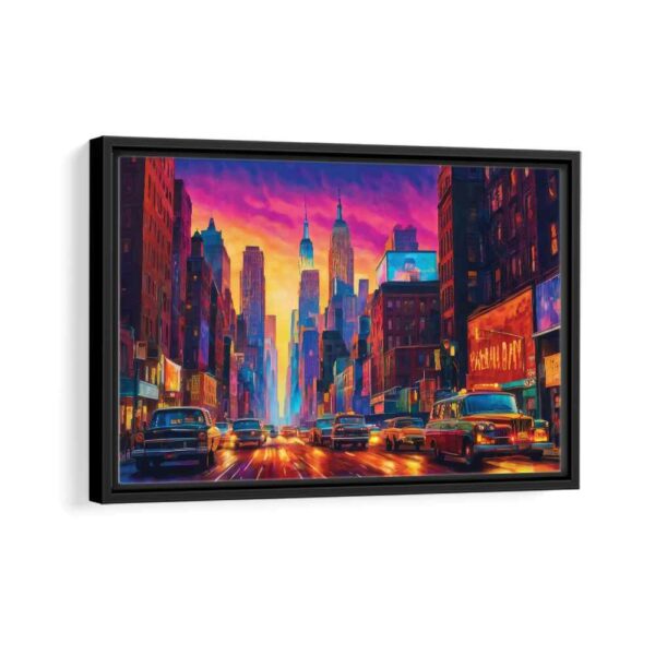 cyberpunk new york framed canvas black frame