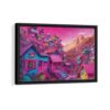 pink city framed canvas black frame