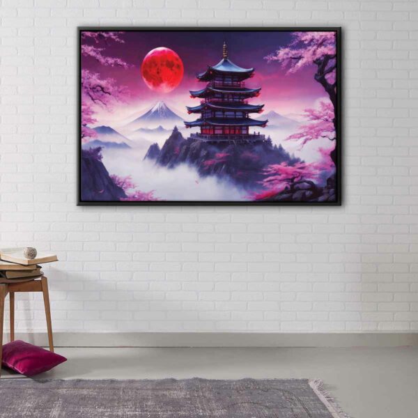 tableau temple de la lune rouge avec cadre flottant