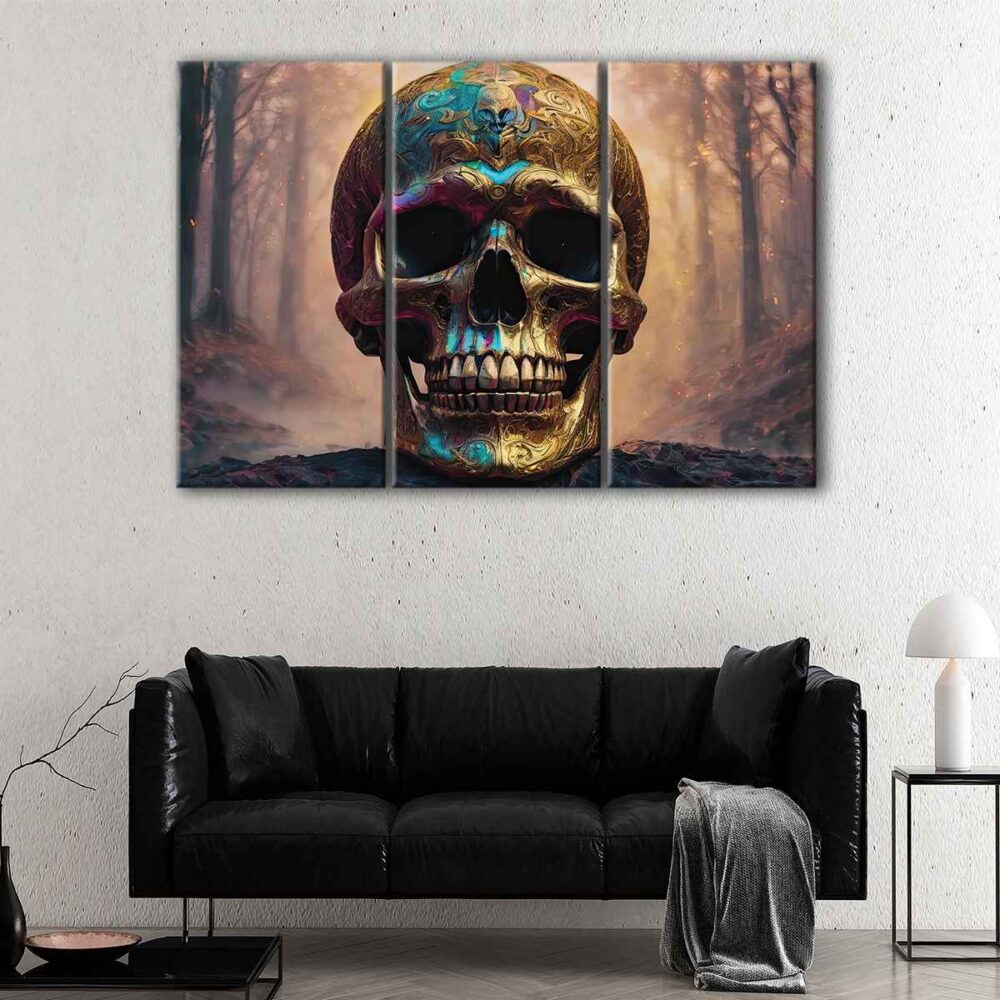 3 panels gold skull canvas art