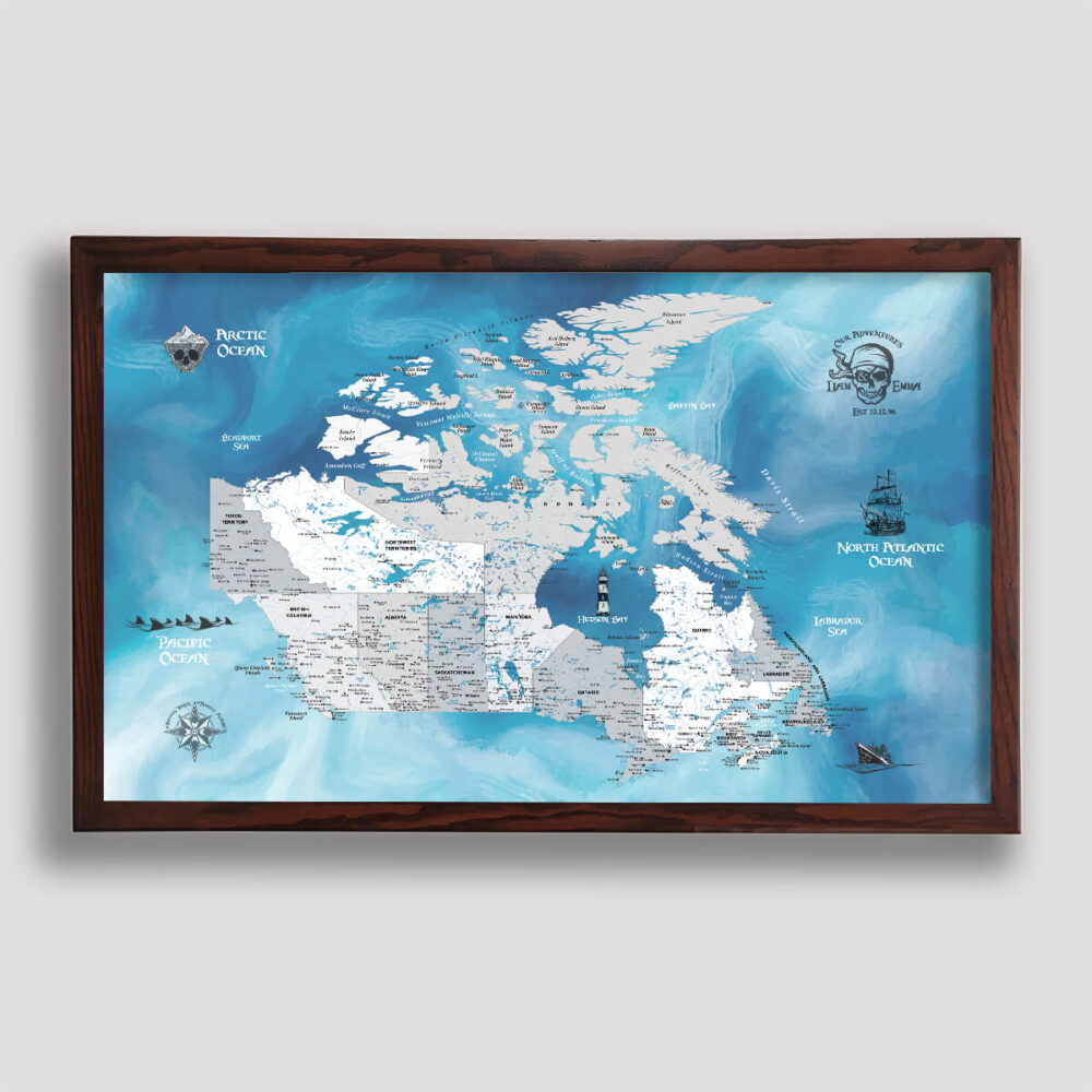 Pirate push pin Canada map - Brown frame