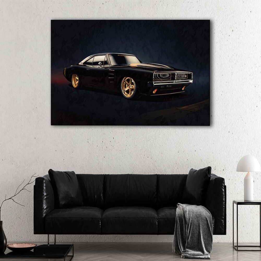 1 panels black dodge charger canvas art