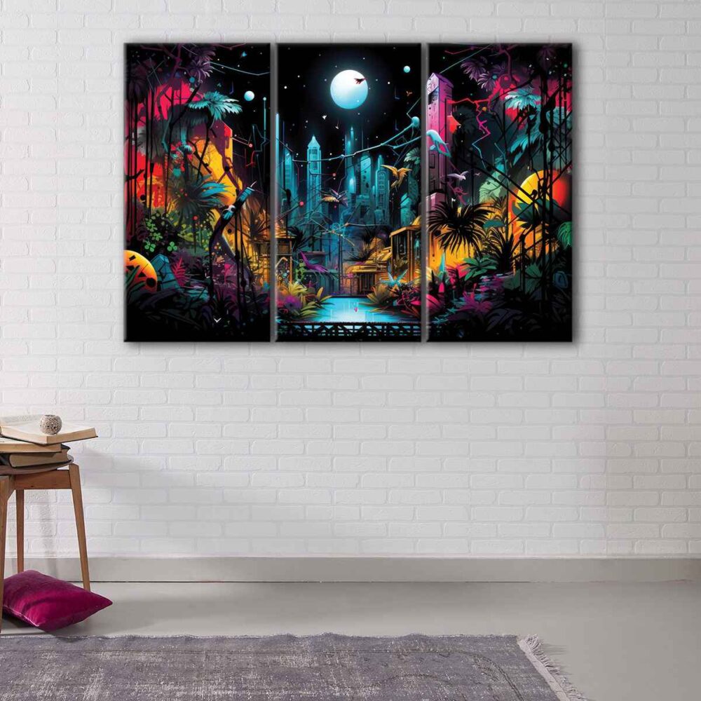 3 panels graffiti jungle canvas art