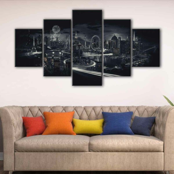 5 panels world monuments canvas art